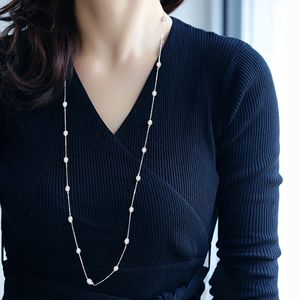 Collar De Perlas De 7mm al por mayor-Daimi mm Collar de perlas de larga plata joyería suéter perla collar para mujeres Q0531