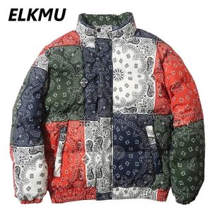 Elkmu Harajuku Bandana Paisley Pattern Parka Padded Jackets 패치 워크 겨울 두꺼운 따뜻한 코트 자켓 Streetwear Outwear HE475 201217