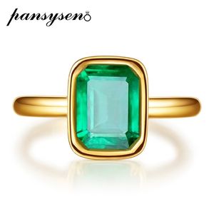 Pansysen 18K Gold Color Emerald Rings для женщин Винтаж настоящий серебро 925 кольцо мужские ювелирные изделия юбилейная партия подарок 220216