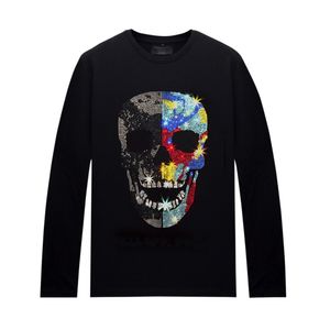 Fashion Casual Rhinestone Long Sleeves Tops Men T-shirt Crew Neck Tee Slim Fit Bottoming Shirts for Autumn
