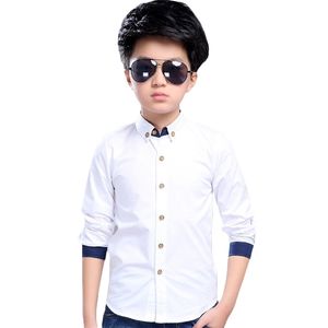 Teenage Boys Shirts Long Sleeve Solid Turn Down Collar For White Kids Teen Clothes 6 8 10 12 14 Year 220125