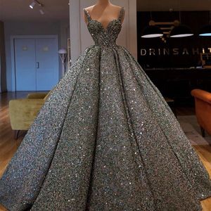 Glitter Grijze Avondjurken Sexy Spaghetti Baljurk Partij Jassen Bling Bling Prom Pailletten Jurk vestidos