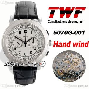 TWF Platinum Compliactions Chronograph 5070G-001 Handlindning Automatisk Mens Watch Stålväska Svart Ring Svart Läder PTPP Puretime B2