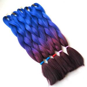 Treccia di capelli intrecciati di colore Ombre 100 g / pezzo Estensioni dei capelli treccia jumbo in fibra sintetica a tre toni ad alta temperatura 10 pezzi / lotto