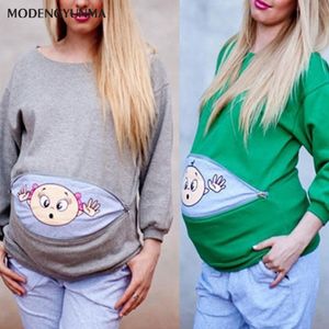 Roupas de maternidade O-pescoço feminino t-shirt manga comprida tops algodão engraçado impressão mulheres grávidas mulheres amamentadas maternidade roupa lj201123