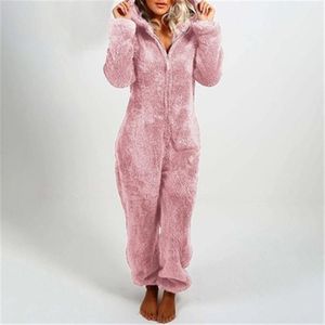 Damer hooded rompers pyjamas mode trend långärmad dragkedja tjocka byxor jumpsuits designer kvinnlig vinter ny furry fleece hem rompers