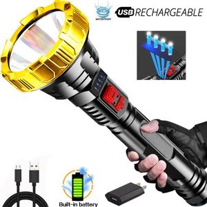 Flashlights Torches Pocketman Super Bright Led Long Range Torch USB Rechargeable Waterproof Camping Light With Power Display