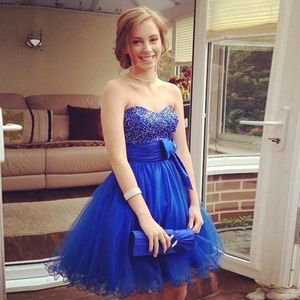 Short A Line Tulle Homecoming Dresses with Sash Beaded Sweetheart Bridesmaid Dresses Cheap Party Graduation Gowns P42