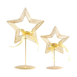 Gold Star Candle Holder with Long Stem Metal Tea Light Stand Christmas Gifts Wedding Favor Decorative Festive Centerpieces
