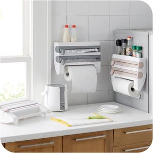 Plastic Refrigerator Cling Film Storage Rack Wrap Cutter Wall Hanging Paper Towel Holder Kitchen Organizer Y200407