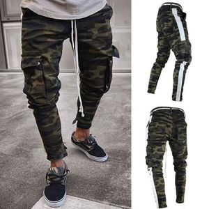 2020 Street Men's Stretch Jeans Casual Cargo Pants Camouflage Army Byxor Design Hip Hop Ankel Zipper Jogger Slim Fit Män