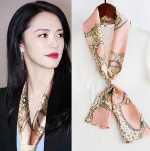 Ladies imitation silk long narrow scarf tied bag small scarf streamer printed headband GD955