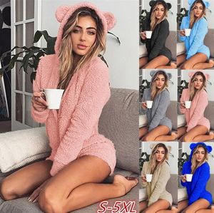 17 Colors Women Cartoon Sleep Clothes for Adults Autumn Winter Hooded Ear Fleece One-piece Pajama Cute Velvet Jumpsuit Pajamas BY1644