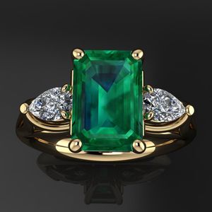 ジュエリーグリーンレディースバゲグダイアマントBizuteria Anillos de Pure Emerald Gemstone 14k女性用ゴールドリングQ1218