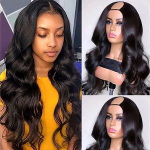 250Density Glueles Body Wave U Part Wigs 100% Human Hair 100% Unprocessed Full End 30Inch V Shape Middle Open Wavy None Lace Wig