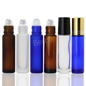 10mlフロステッドガラスエッセンシャルオイルボトル携帯用化粧品鋼ローラーボールボトル香水空瓶ロールオンアイクリームボトルBH4420 TQQ