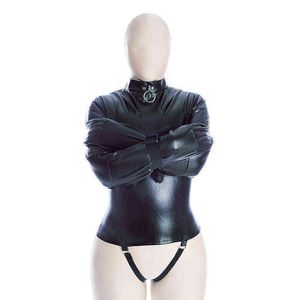 NXY Sex Adult Toy Leather Fully-covered Double-arm Zipper Restraint Toys for Man/woman Wear Ribbon Restrictive Bdsm Bondage Slave Constraint1216