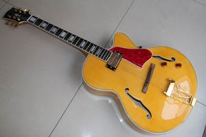 Partihandel gitarr fabriksutlopp L-5 jazz modell elektrisk gitarr semi ihålig fretsid bindande ebenholt i gul 111218