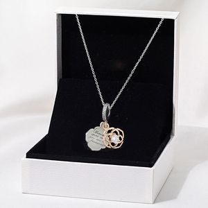 925 prata esterlina de dois tons rose dangle charme colar pingente se encaixa no colar de jóias de estilo pandora europeu