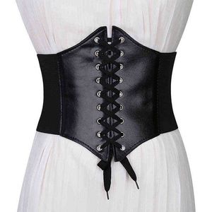 Corset Wide Belts Pu Leather Slimming Body Waistband For Women Elastic Waist Belts Overcoat Belt Girdle Corset Stay In Shape G220301