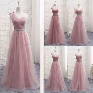 Hot V Neck Bridesmaid Dresses long for Women Elegant A Line Sparkly Tulle Pink Party Dress for Wedding Party Plus Size 201113