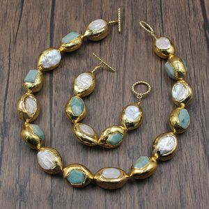 Wholesale jade bracelet with gold for sale - Group buy GuaiGuai Jewelry Natural Cultured Keshi Pearl Green Amazonite Necklace Gold Plated Beads Bracelet Sets Handmade For Women