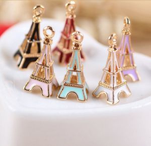 20 pcs pequeno banhado a ouro esmalte esmalte de alta qualidade Torre Eiffel encantos tamanho 10 * 24 mm para fazer jóias