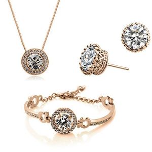 Drop Ship 18K vergoldetes österreichisches Kristall-Halsketten-Armband-Ohrring-Schmuck-Set für Frauen-Damen-weibliche Hochzeits-Schmucksachen 3 teile/satz GD1121