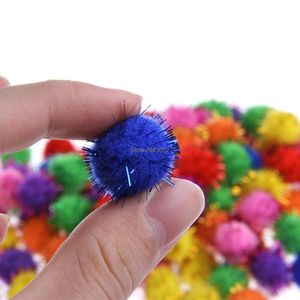 Cat Toys 100Pcs lot Colorful Mini Sparkly Glitter Tinsel Balls Small Pom Ball For Toys1298B