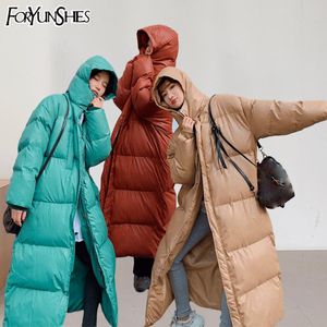 Kvinnors Down Parkas Kvinna Stora Vinter Hooded Warm Tjock Lång Bubbla Puffer Jacka 2021 Mode Loose Cotton Coat Plus Storlekskläder