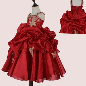 Ball Gown Ruffle Lace Custom Cute Little Flower Girl Dress Floor Length Hand Made Flowers Bows Kids Prom Birthday Dress