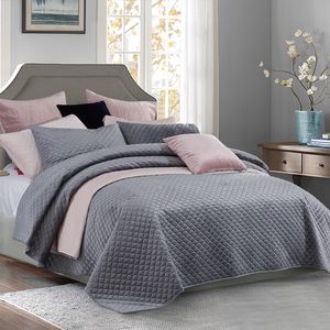 PHF Beauty Coberturas e Colas de BedsPreads Conjunto de Cama de Veludo Luxo 3 Pcs Soft Lightweight Cama Roupa Rainha King Size Cinza Cinza Pink Silver T200706