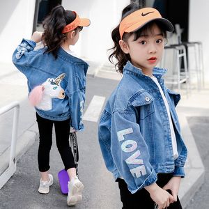 Children's Denim Jacket Spring Autumn Girls Unicorn Coat Jacket for Baby Sequins Embroidered Girls Short Denim Jacket 201125