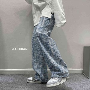 Nowy Jesień Koreański Mężczyźni Dżinsy Vintage Hip Hop Denim Spodnie Mężczyzna Pełna Długość Prosta Luźna Streetwear Trendy Baggy Cowboy Spodnie G0104