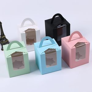 Эко-боксы Для Кексов оптовых-Одиночные коробки кекс с прозрачной ручкой Window Portable Macaron Mousse Cake Snack Box Package Package Box День рождения Питание