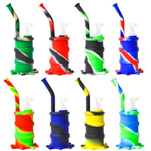 8 Inch Silicone Drum Water pipe Hookahs with 14.4mm glass bowl bongs multi colors