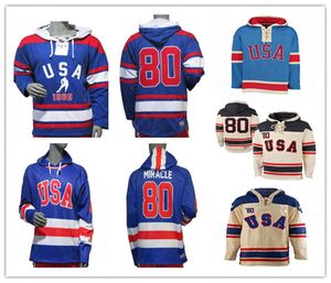 USA Hockey''nhl''MIRACLE ON ICE 1980 JERSEY Felpe con cappuccio ROYAL Maglione cucito da uomo Personalizzato Qualsiasi nome Numero Buono