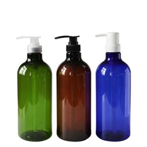 Nachfüllbare Plastikflasche, blau, braun, grün, runde Schulter, PET-Lotion, Presspumpe, leerer Kosmetikverpackungsbehälter, 1000 ml