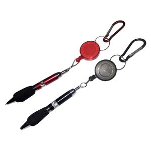 Promotional Assorted Colors Carabiner Aluminum Pens Soft Sponge Grip Short Fat Novelty Retractable Badge Reel Pen with Custom Logo