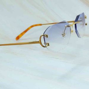 2022 Fabriks grossist New Diamond Cut Men Rimless Wire C Fashion Solglasögon Luxury Designer Driving Shades Eyewear Trending Product