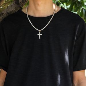Iced Out Zircon Cross Pendant med 4mm tenniskedjans halsband Set Mens Hip Hop Jewelry Gold Silver CZ Pendant Necklace 2024