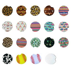 Wholesale party favors coasters for sale - Group buy Neoprene Car Cup Coaster Round Mug Mats Car Cup Holder Mugs Pad Party Favor Baseball Softball Flower Designs YG978