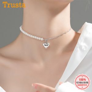 TrustDavis Real 925 Sterling Silver Lovely Pearl Heart Naszyjnik Dla Kobiet Urodziny Ślubne S925 Biżuteria Prezent DA1210 Q0531