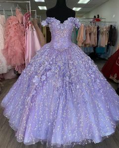 Off Shoulder Sparkle Glitter Lace Quinceanera Dress 3D Flowers With Cape Pageant Ball Gown Foor Length XV Debutante Dress