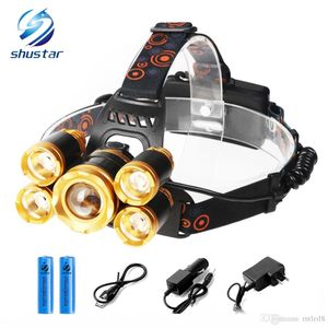 Revargable LED Headlamp Super Bright 5 LED 15000 Lumenów Zoomable Wodoodporne reflektory reflektor do biegania na rowerze