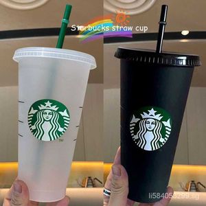 hours shipping Reusable Starbucks Cold Cups Plastic Black Transparent Starbucks Tumbler with Lid Straw Black Cup oz