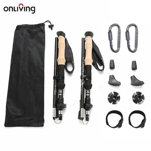 OnLiving 2st Vandringspolar Ultralight Carbon Fiber Folding Vandring Nordic Walking Stick Quick Flip-Lock Telescopic Cruches 220104