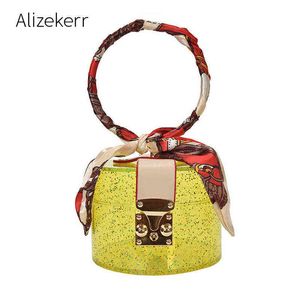 Evening Bags Clear Acrylic Round Handle Handbag Women Scarves Transparent Travel Shoulder Crossbody Jelly Bag for Women Mini Clear Box Purse 220315