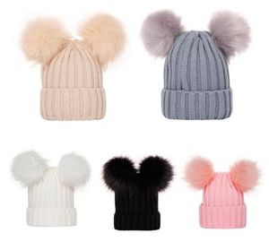 1-3 years Autumn winter children woolen knitting hats cute pompom warm caps kids outdoor skiing beabies boys girls fur ball hats