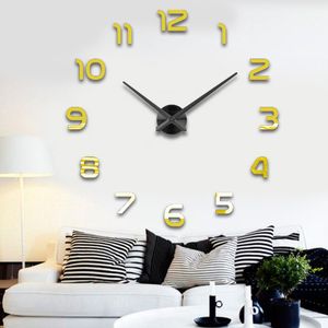 Мода 3D большой размер настенные часы зеркало наклейки DIY краткая гостиная декор подряд комната настенные часы LJ201204